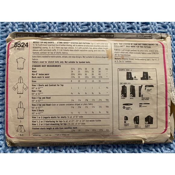 Simplicity 8524 tank top hoodie shorts pattern - Picture 2 of 4